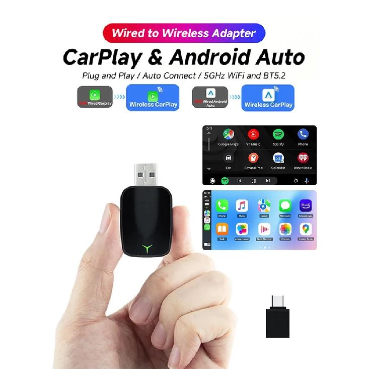 Carplay Android Wireless 2-In-1 Adapter Car Gadget Smart Magic Box Plug and Play 5Ghz Wifi Plug and Play Seconds Link