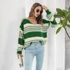 GMXIA Женская мода, повседневный полосатый принт, осень-зима, свободные свитера с длинным рукавом и v-образным вырезом