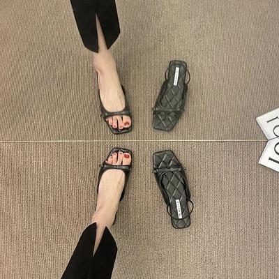 Распродажа модной женской обуви 2024 года, новые женские тапочки с открытым носком, летние повседневные сандалии, женские туфли на плоской подошве с завязками-бабочками и квадратным носком