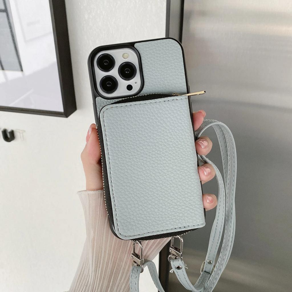 Кошелек на шнурке через плечо с молнией Чехол для телефона для IPhone 15 14 Plus 13 12 Mini 11 Pro XS Max X Держатель для карт С мягкой кожаной обложкой