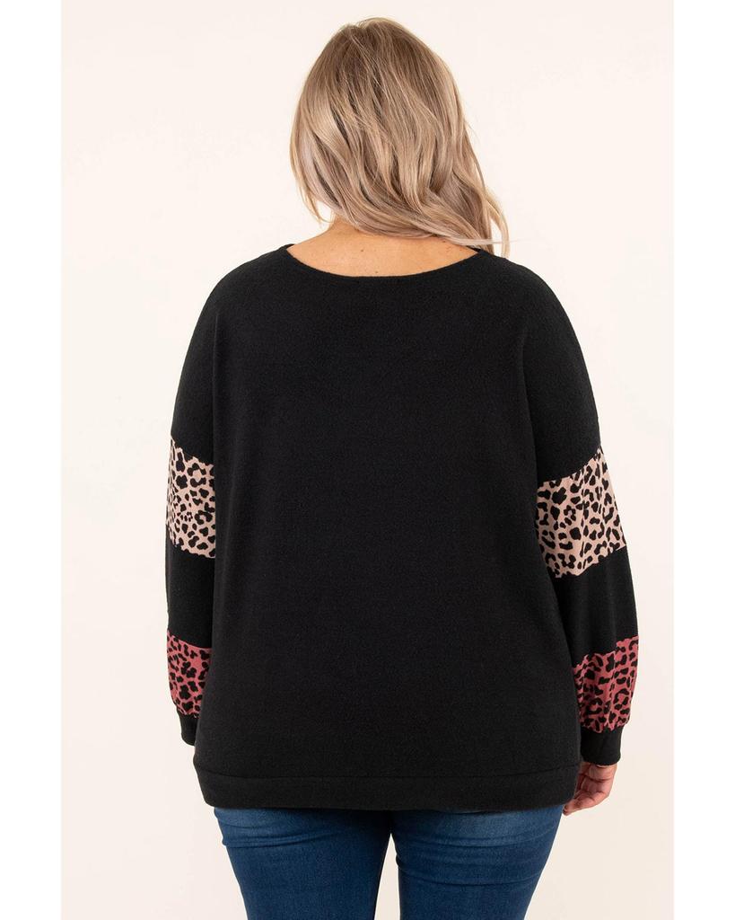 Azura Exchange Black Plus Size Leopard Patchwork Strappy Neck Top