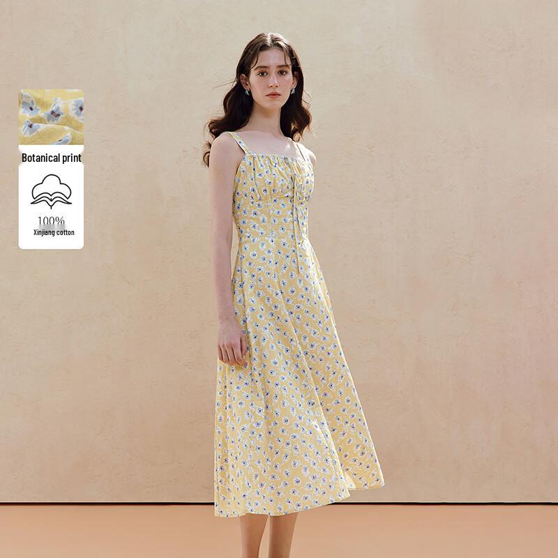 INMAN Платье-миди из хлопка Синьцзяна с цветочным принтом и квадратным вырезом