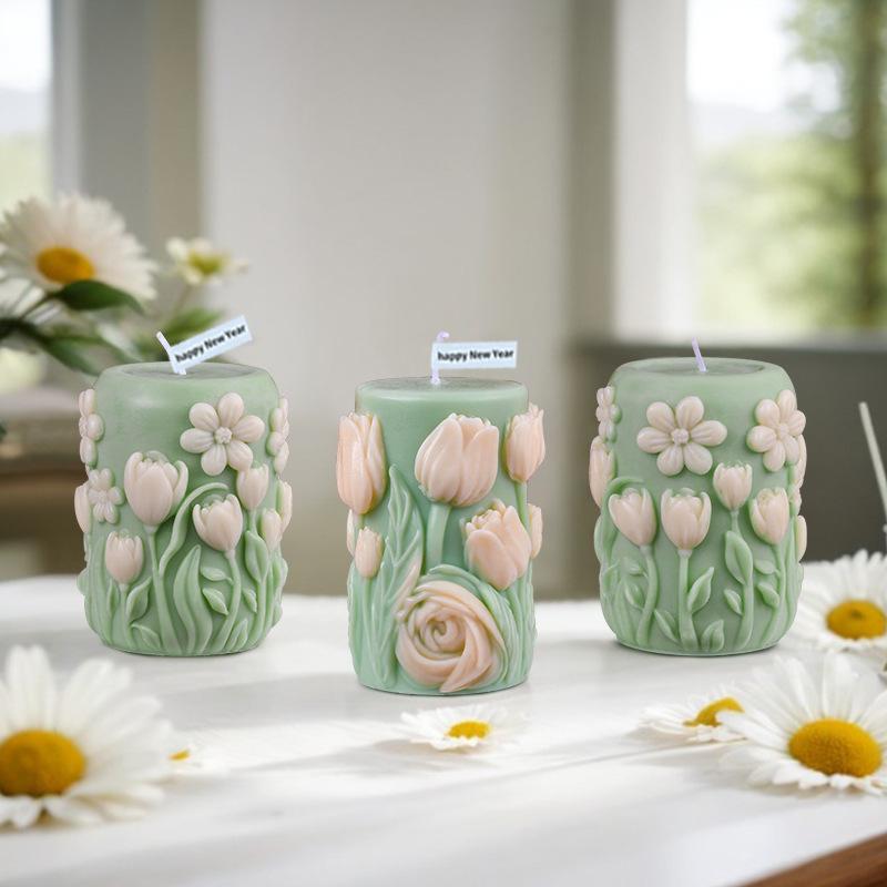 Blooming Floral Pillar Candle Silicone Mold Rose Scented Diffuser Stone Making Craft Tool