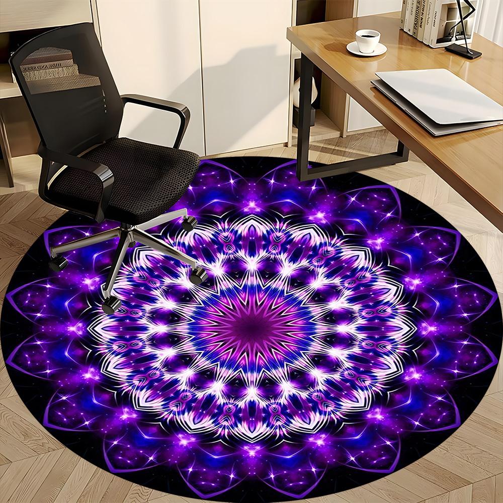 1pc Purple Mandala Chair Carpet for Office, Round Polyester Mat, Indoor Decor for Office, Washable Non-slip Carpet yy251219046
