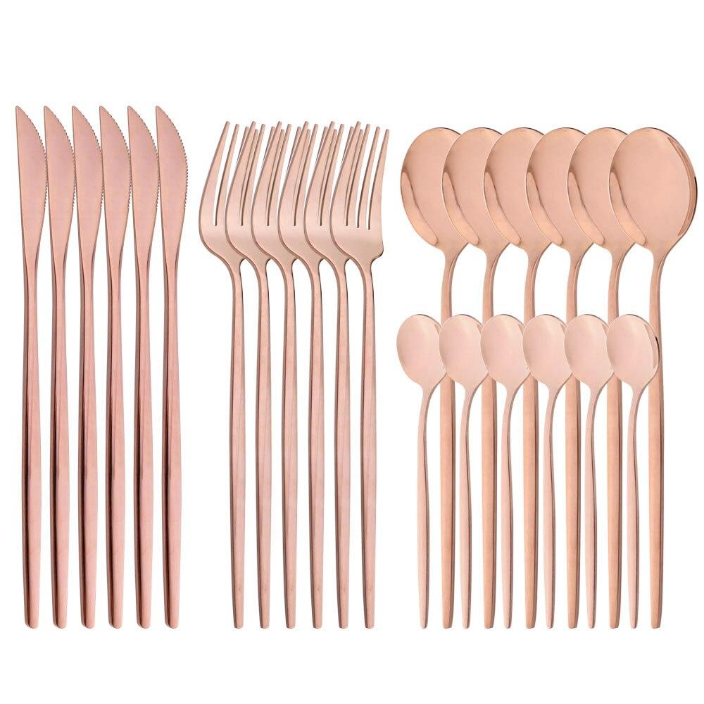 Purple Stainless Steel Cutlery Set 24pc For 6 Flatware Knife Fork Coffee Spoons Tableware Suit Household Kitchen Dinnerware Set