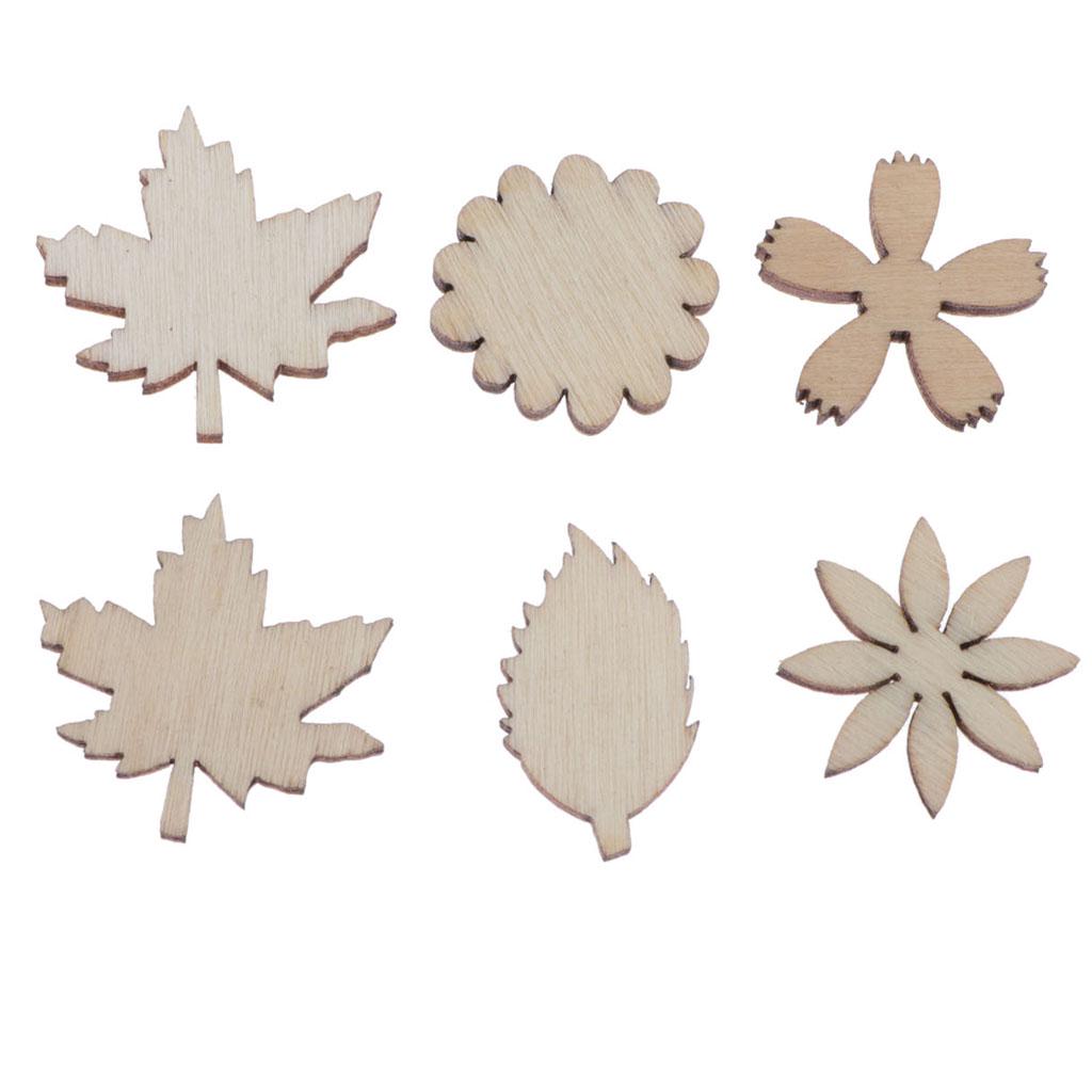 100 Pieces Flower and Leaf Wooden Ornaments Crafts DIY Scrabook Cardmaking