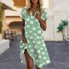 Women's Casual Fashion Lapel Floral Print Dress Short Sleeve V Neck Short Skirt