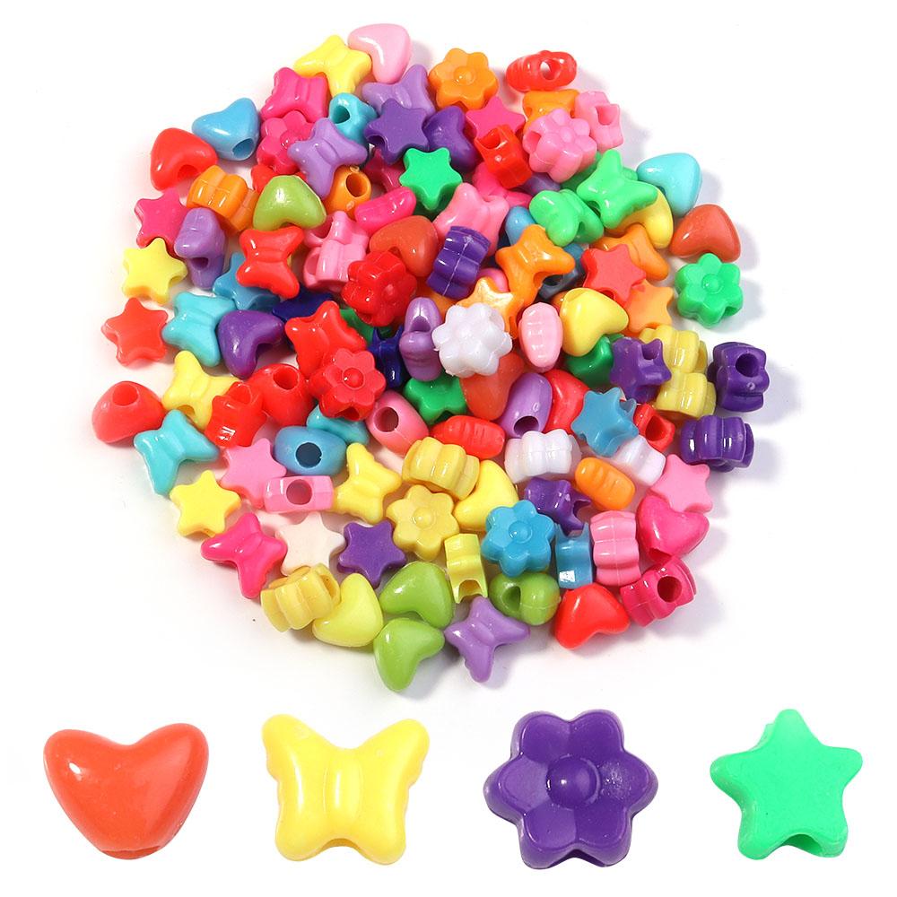100pcs Heart Star Butterfly Flower Acrylic Beads Loose Spacer Beads Large Hole Beads for Jewelry Making Diy Bracelet Necklace