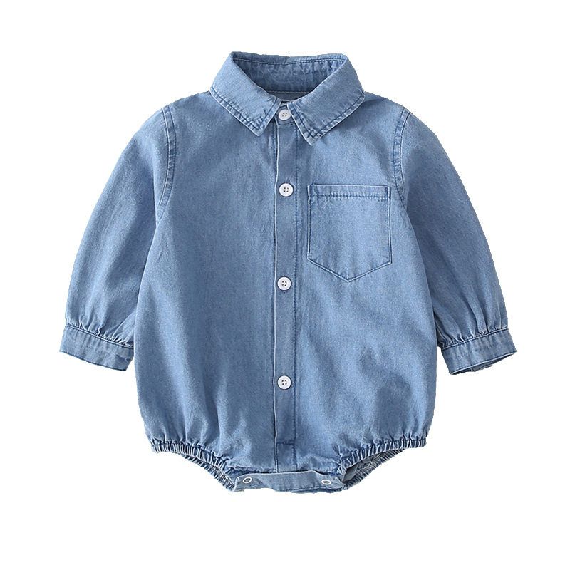 Baby Romper Denim Shirt-Style One-Piece Romper for Baby Girls