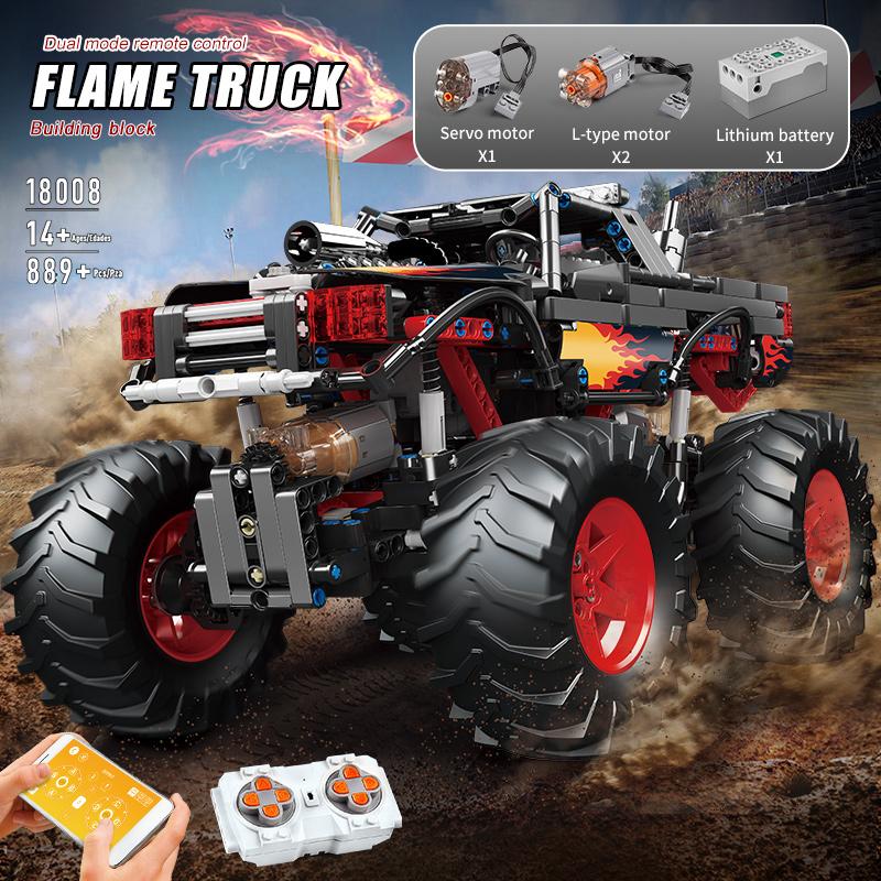 MOULD KING 18008 Technical Building Blocks APP RC Motorized Flame Climbing Truck Model Assembly Bricks Kids Toys Christmas Gifts