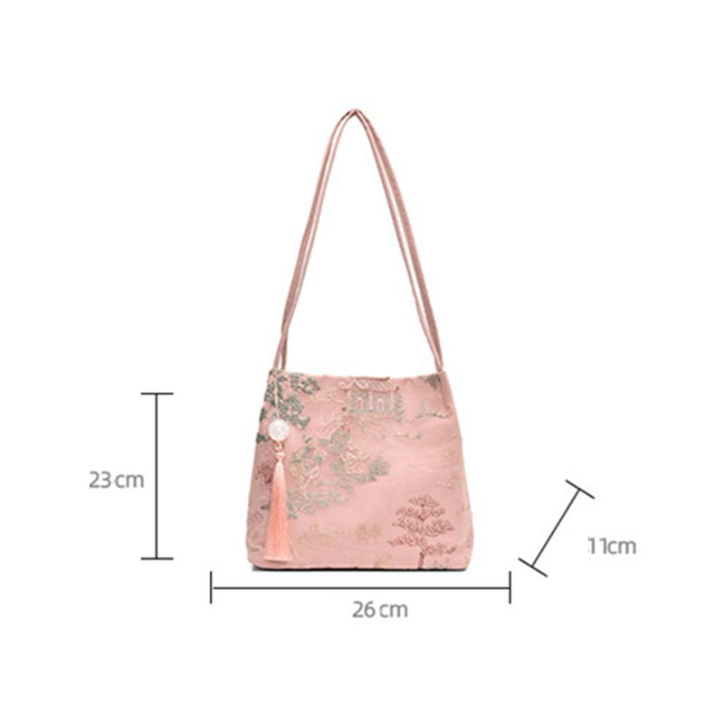New Chinese Style Retro Bag Silk Jacquard Fashionable Minimalist Bag Shoulder Diagonal Cross Women's Shopper Totes AVE