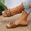 Fashion 2024 New Fashion Women's Slippers Square Toe Chain Slippers Flat Slide Sandals Beach Flip Flops Metal Decoration Casual Shoes