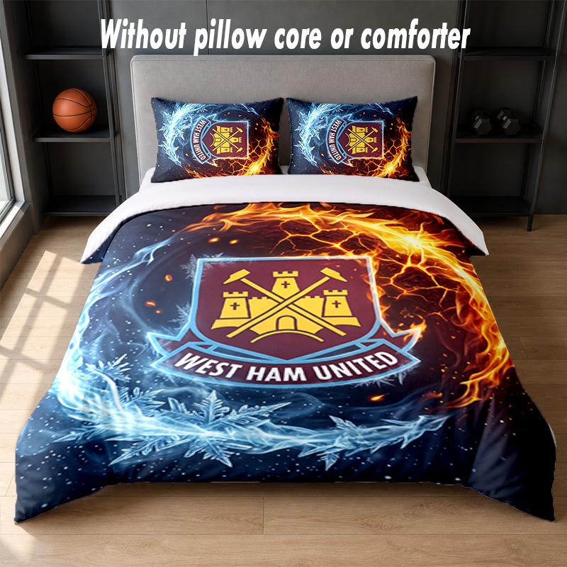 West Ham United Football Design Bed Bedding Set 1 Duvet Cover + 2 Pillowcases Soft Breathable Household Bed Linens