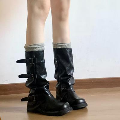 Весенне-осенние женские ботинки до середины икры 2025 дизайнерский новый стиль крутая девушка уличные ботинки повседневные с круглым носком однотонные короткие ботинки