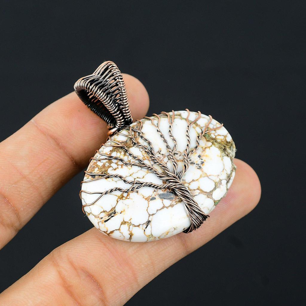 Tree Of Life Wild Horse Gemstone Copper Wire Wrap Handmade Pendant Jewelry Gift For Woman