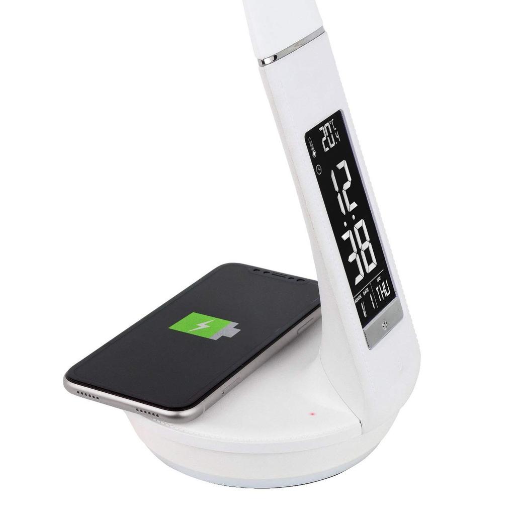 ZEPEAL Светодиодный напольный светильник с цифровым дисплеем Совместим с беспроводной зарядкой смартфона зарядка Белый (Ци)/USB DQL-H2009-WH