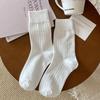 Lady Spring and Autumn Solid Color Thick Bar College Wind Long Tube Pile Socks
