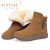 Women Snow Boots Genuine Leather Winter Shoe Boots Women Casual Natural Wool Wedge Women Ankle Boots