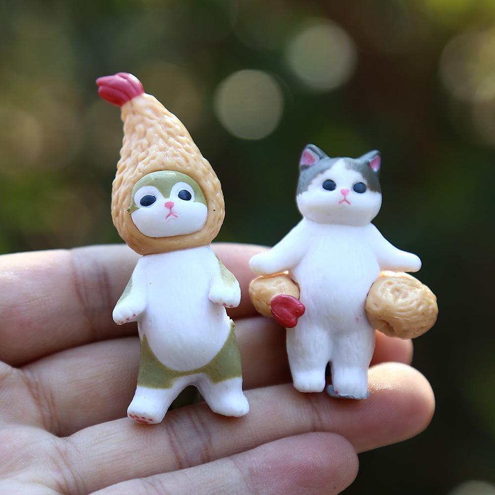 Trendy Play Food Cat Plush Doll Blind Box: Fried Shrimp & Shark Cat Figurine Desktop Ornament
