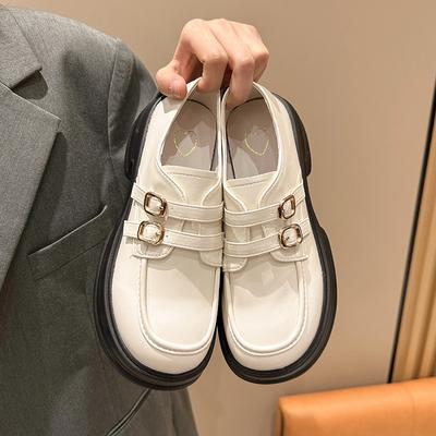 Ретро Мэри Джейн Маленькие кожаные туфли с толстой подошвой 2024 Новая мода Повседневная Простая однотонная женская обувь с квадратным носком Весна