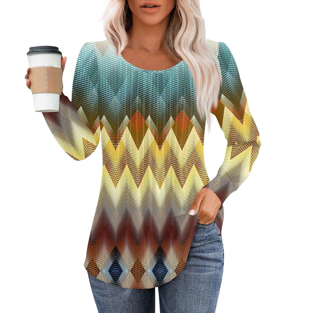 Рубашки с длинным рукавом для женщин, топы, нарядные повседневные блузки, плиссированные топы-туники с круглым вырезом