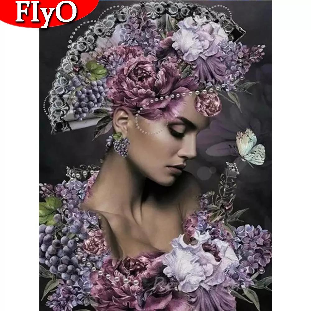 5d DIY Алмазная картина Женщина Алмазная вышивка Продажа Портрет Цветок Картины Стразами Мозаика Настенное искусство