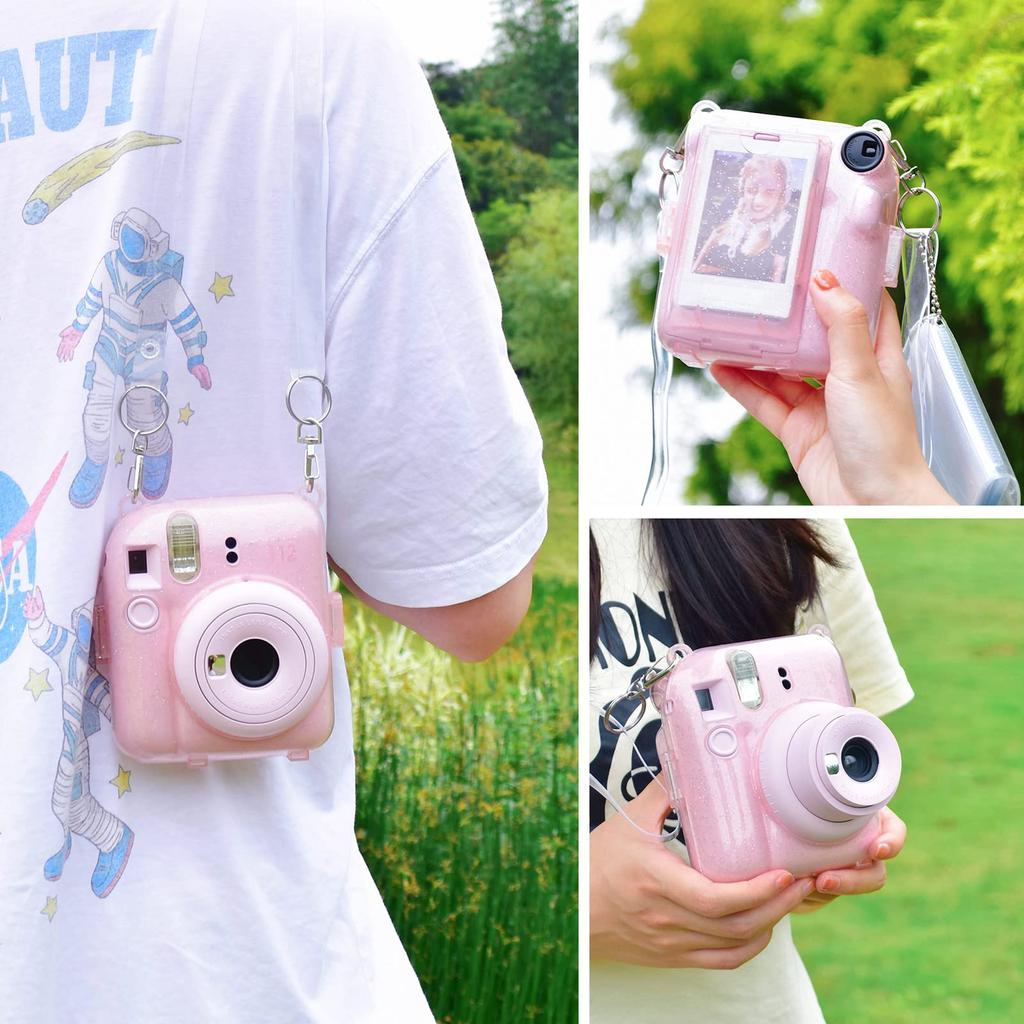 Rieibi Instax Mini 12 Instax Fujifilm Instax Mini 12 Case Clear Instax Mini 12 Case Transparent Shining Clear Clear Case with Clear Shoulder Strap and