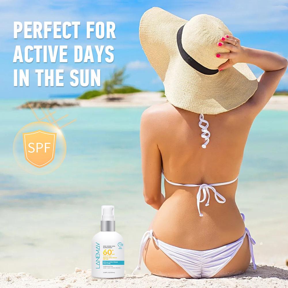 SPF60+ Daily Sun Protection Broad Spectrum - Hydroxy Acid and Vitamin E, Fast Absorption, Waterproof and Sweat-proof, Sunscreen, Suitable for The Body
