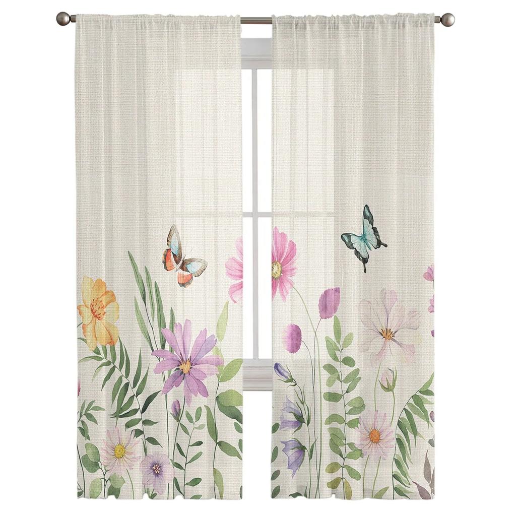 Тюлевые шторы с весенним цветком и бабочкой для гостиной, спальни, отеля, роскошное украшение, прозрачное