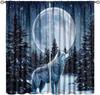 Fantastic Wolf Curtains, Dreamy Rural Winter Snowy Pine Tree Forest Glitter Galaxy Moon Wildlife Pattern Window Treatments,