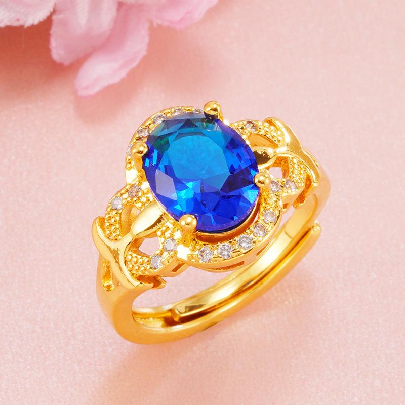 Женское кольцо из латуни с покрытием из 18-каратного золота с имитацией турмалина и кристаллами циркона