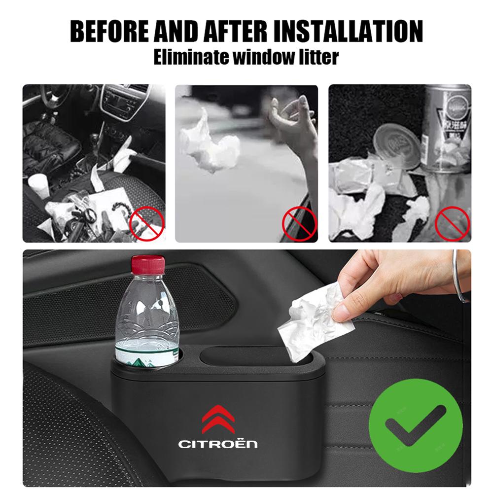 ABS Car Door Side Hanging Trash Can With Water Bottle Holder Trash Bin For Citroen C1 C3 C4 C4L C5 C6 VTS C-ELYSEE C4L DS3 DS ZX