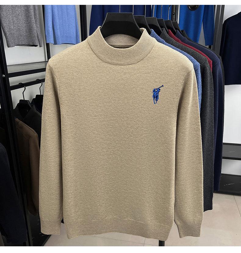 Men's Thickened Wool Sweater 450g - Autumn/Winter 2025 Fashion Embroidered Base Layer