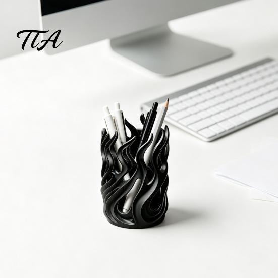 Подставка-стакан для ручек в форме пламени, Полый стакан для карандашей, 3D-печать, Художественный Декор для Рабочего стола, Декоративный Органайзер для Кистей для Макияжа, Офисные, Школьные Принадлежности, Кисть