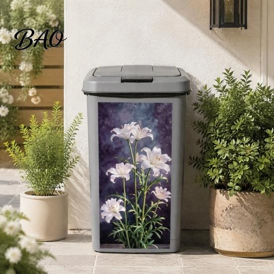 Trash Can Decals Waterproof Flower Stickers Floral Stickers, Self?Adhesive Bin Decals, Vintage Pattern Decor Outdoor Storage Box Decorative