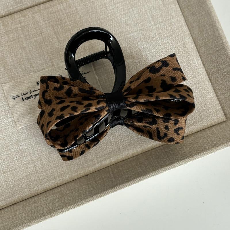 Fashionable Leopard Print Hair Clips Ribbon Bowknot Hairband Hair Claw Woman's Hair Accessories