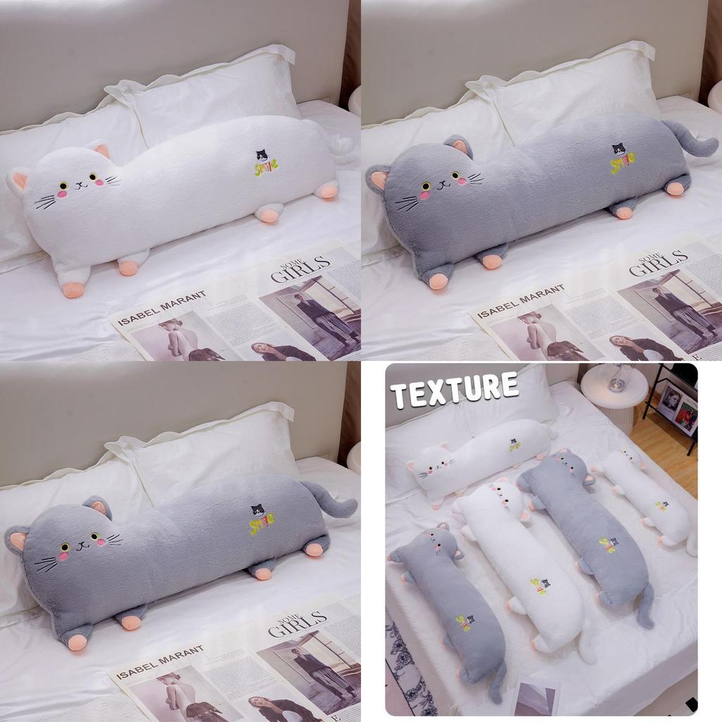 Adorable Gray White And Pink Plush Cat Pillow Soft And Cuddly For Childrens Playtime And Decor