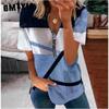 Women's Fashion Casual Summer Print Short Sleeve Zip Collar Loose Blouses & Shirts