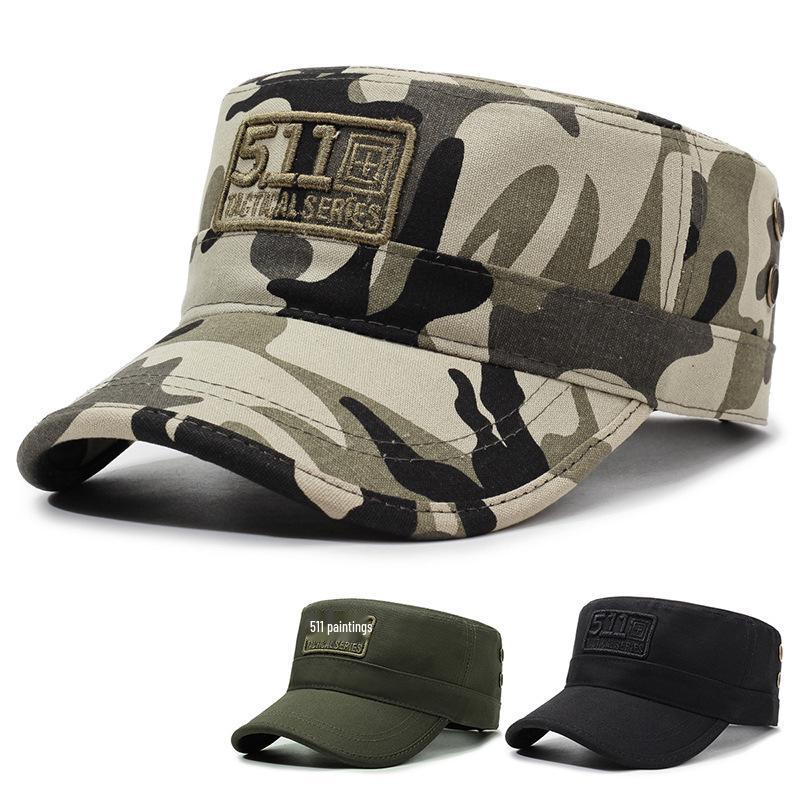 Men's Camouflage Flat-Top Baseball Cap: Embroidered Sun Protection Hat for Outdoor Sports