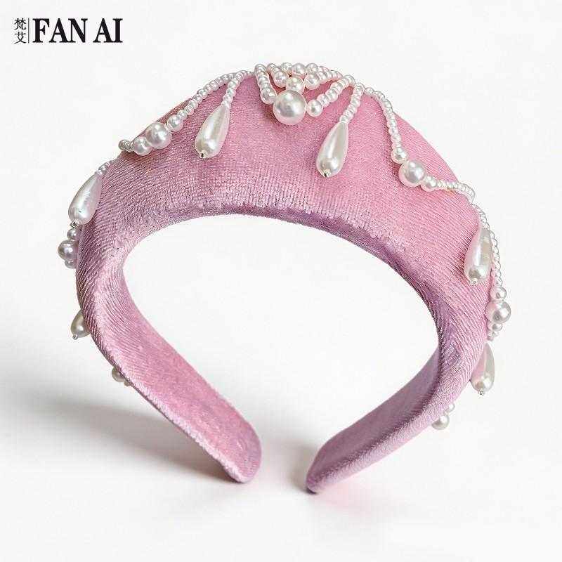 Vintage Velvet Red Rhinestone Wide Headband Crown Hair Accessory Halloween Gothic Bride Costume