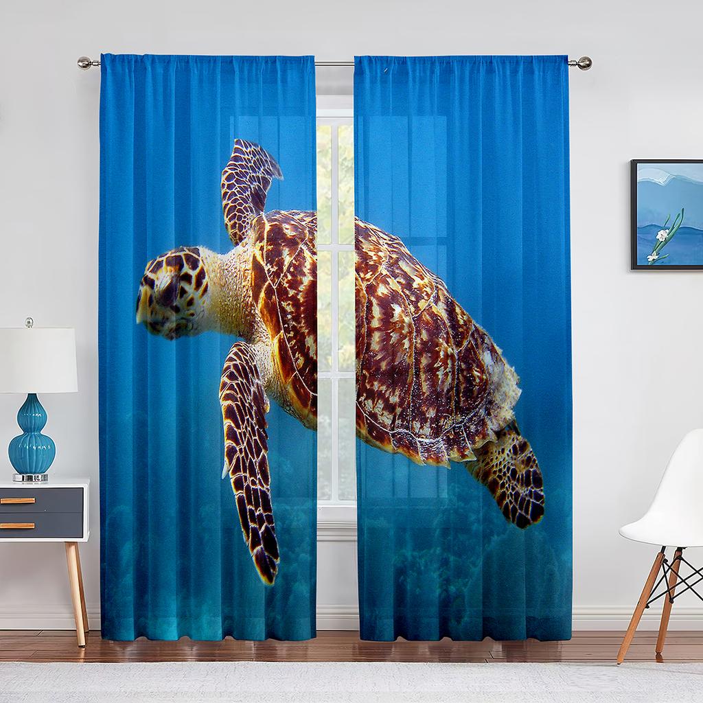 Подводные морские черепахи и дельфины Океаническая жизнь Прозрачные шторы для гостиной Вуаль Шторы для спальни Тюль Шторы для окон