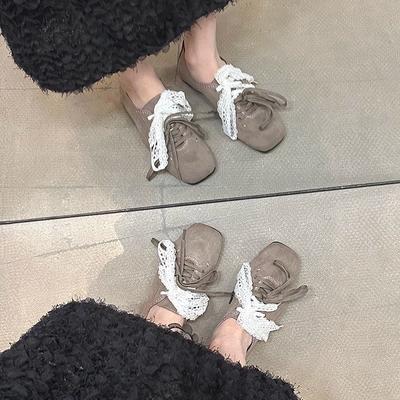 Нишевый дизайн, чувство ретро, квадратная голова, ковбойские туфли, коричневые мокасины, одинарные туфли, балетный стиль, увеличение внутренней высоты, весенние и осенние туфли на платформе