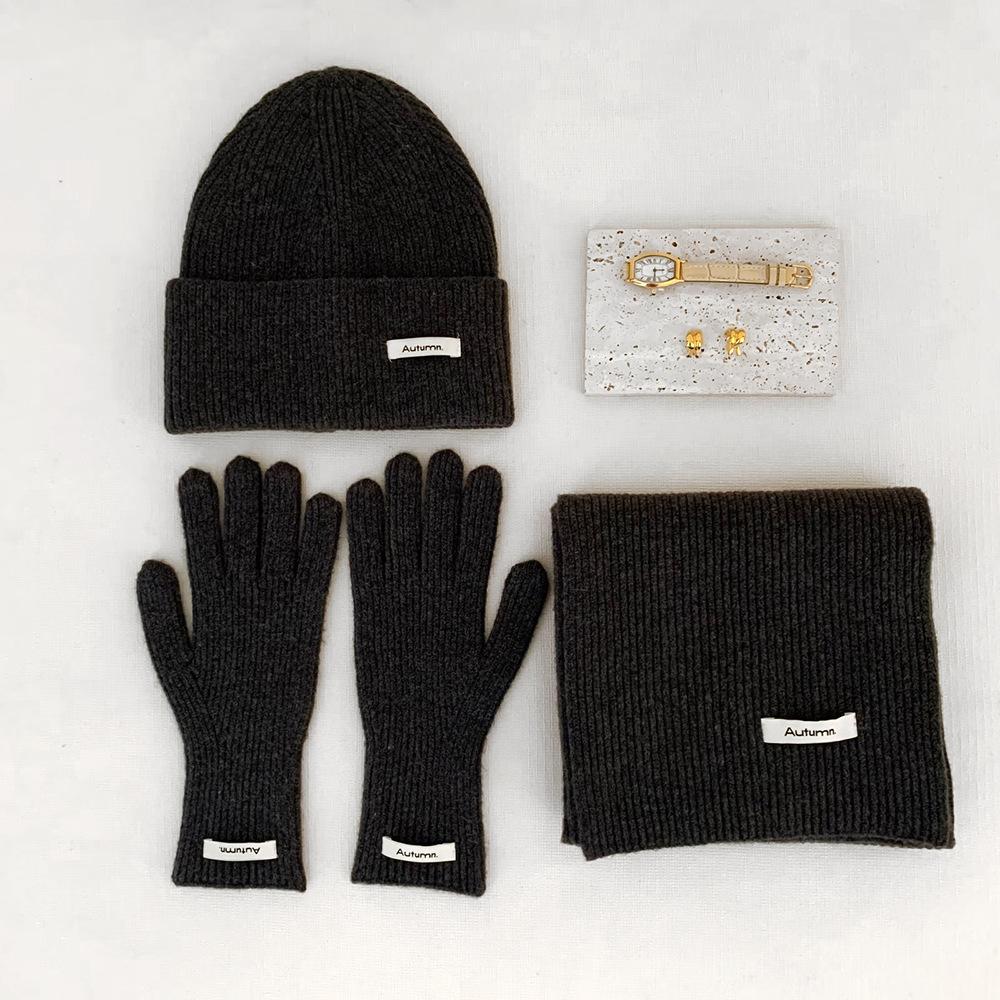 Solid Color Knitted Hat Scarf Gloves Three Piece Set Knitted Imitation Cashmere Yarn Scarf Red Christmas Hat Set