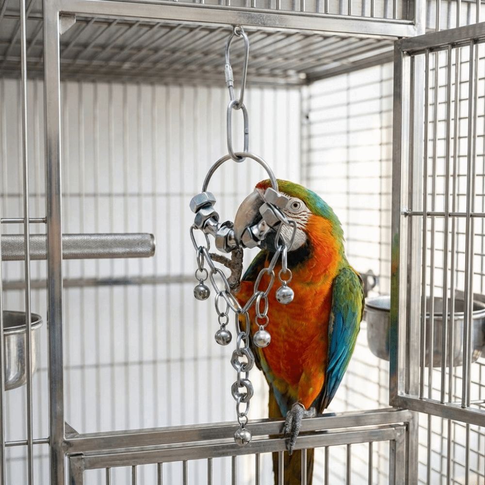 Wear-resistant Metal Bird Chain Bells Toys Bite Resistant Bird Cage Hanging Toy Small Medium Birds
