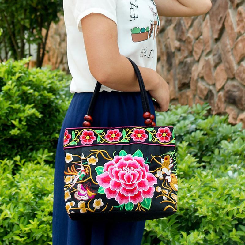Yogodlns Original Ethnic Style Canvas Embroidered Women's Bag Handheld Small Bag Embroidery Handbags for Women