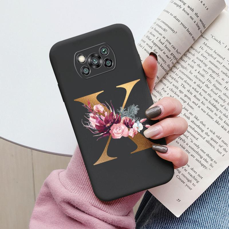 Чехол-буклет для Poco X3 NFC PocoX3 Pro Задняя крышка Ретро Цветы Розовый Черный Мягкий ТПУ Чехол с инициалами Для Xiaomi Poco X 3 Pro