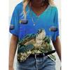 Summer Sea Turtle 3D Print T Shirt Women V-Neck Short Sleeve T-shirts Y2k Tops Harajuku Streetwear Oversized Tee Woman Clothing