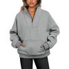 Autumn and Winter Standing Collar Solid Plus Size Sweatshirt Pocket Zip Women's Casual Loose Fleece Threaded Top