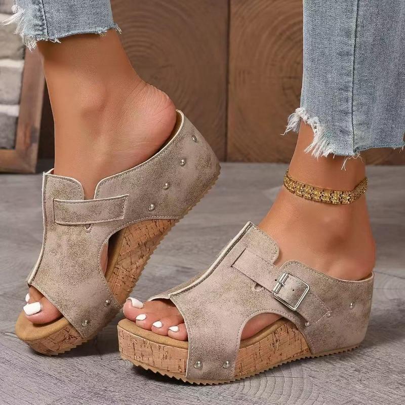 Женские сандалии-клинья с шипами, массивный каблук, летние повседневные слипоны