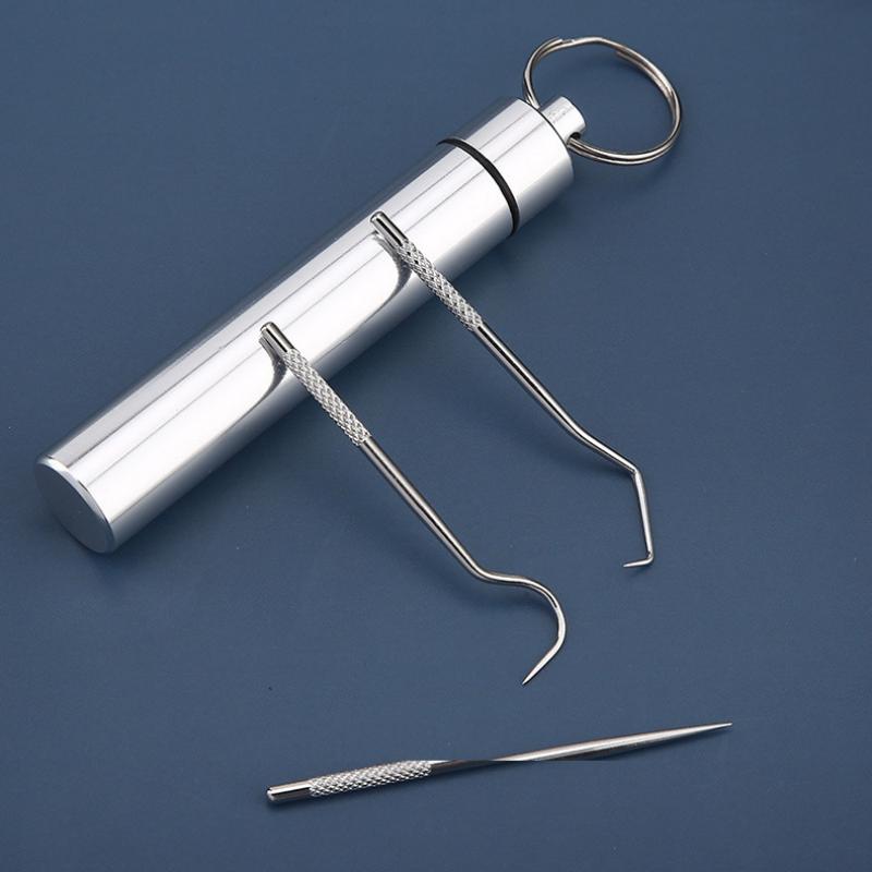 Набор зубочисток из нержавеющей стали, зубная нить, многоразовые зубочистки, портативная зубочистка, средство для чистки зубов, чистка полости рта